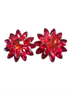 Poinsettia Flower Earrings Holiday Clip On